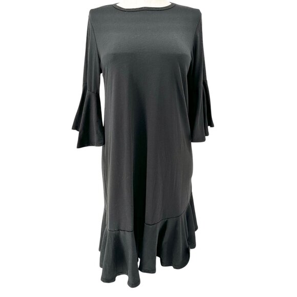 LuLaRoe Maurine Dress Womens XL Black Bell Sleeves Ruffled Hem Stretchy Comfy - Picture 1 of 8